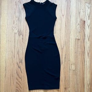 FRENCH CONNECTION Black Bodycon Sleeveless Midi Dress with See-Through Detail